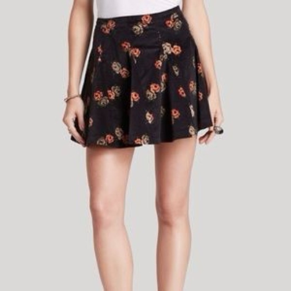 Free People Floral‎ Skater Skirt in Black and Red